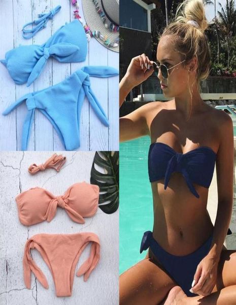 

women039s swimwear bandage mini halter bikini strapless 2022 pink ladies string tankini swimming suits for women beach wea7450137, White;black