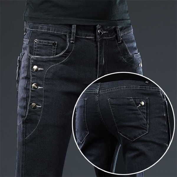 

men's cotton men jeans pants lace up denim trousers black skinny slim hip hop sportswear elastic waist male 220408 l230726, Blue