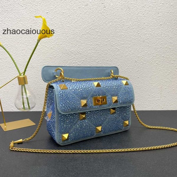 

grade valentinoz feeling outdoor high bag luxury classic small bag lady's single with trendy full diamond crystal autumn rivet chain po