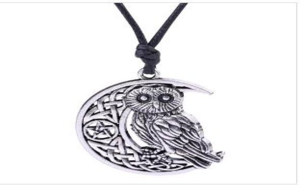 

z28 vintage supernatural wicca moon star hollowedout pendant cute owl animal necklace irish knot viking amulet jewelry8233249, Silver