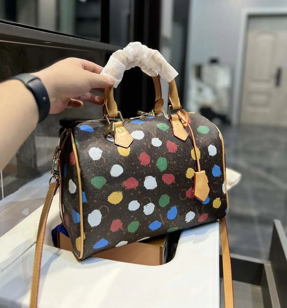 

l shoulder bag speedys 25 handbag trave totes 23ss x yayoi kusama multicolor dot crossbody bags grain real leather letter adjustable strap t