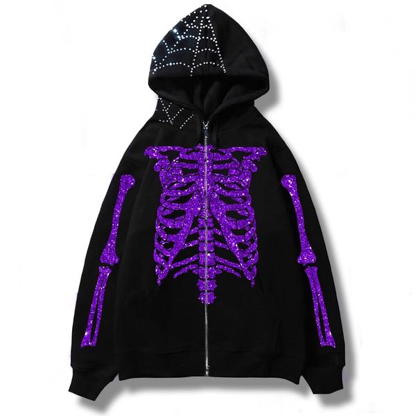 

mens hoodies sweatshirts stranger things streetwear skull couple style y2k vintage cardigan skeleton hoodie men oversized zip up sweatshirt, Black