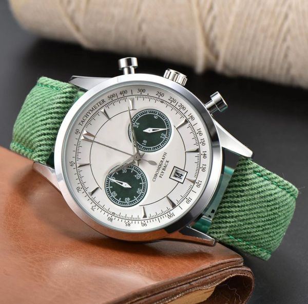 

leather belt wristwatch sub dials work fashion mens watches sport japen quartz chronograph wholesale men's gifts wristwatch a1, Slivery;golden