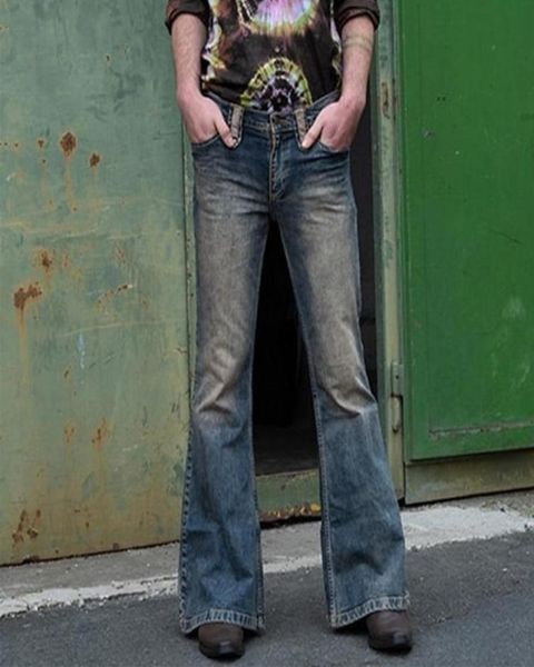 

men039s jeans mens big flared bootcut leg trousers loose male designer classic denim bell bottom for men hosen herren6259475, Blue