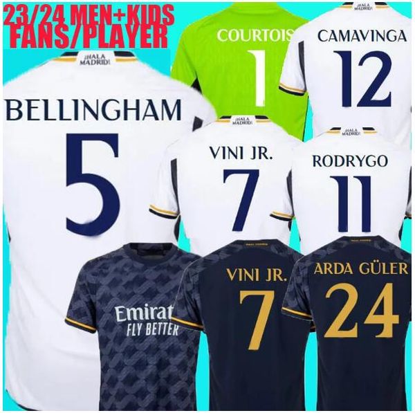 

2023 bellingham vini jr soccer jerseys mbappe tchouameni 23 24 football shirt real madrids camavinga rodrygo arda guler camisetas men kids k, Black;yellow