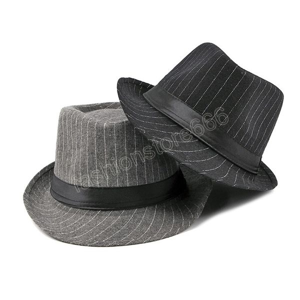 

british style striped men's casual black fedoras formal hat retro derby bowler jazz hat classic gentleman cap chapeau, Blue;gray