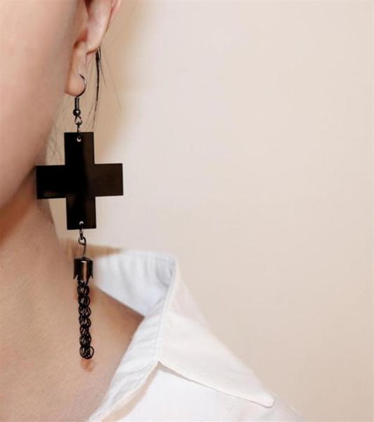 

new gothic black cross drop earrings for women cross tassel long dangle earring trendy jewelry acrylic accessories19045928790, Silver