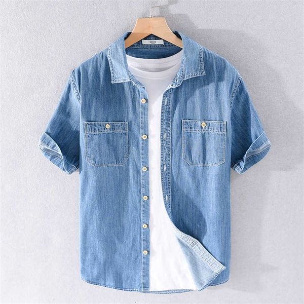 

summer brand cotton denim men shirt fashion short sleeve shirts for men causal fashion shirts male comfortable camiseta 210527, White;black