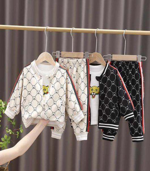 

spring autumn children clothing sets cotton clothes baby boys girls t shirts jacket pants 3pcssets infant kids fashion toddler tr8814104, White