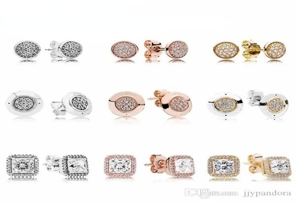 

designer jewelry 925 silver earring heart ear studs fit p square round rose gold earrings flower type love earrings european style murano516, Golden;silver