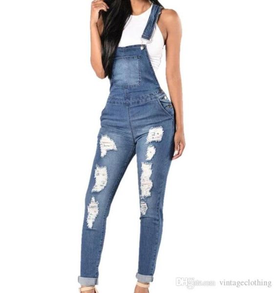 

2018 denim jumpsuits women fashion ripped hole long overalls jeans jumpsuits feminine casual washed hollow out rompers1554079, Blue