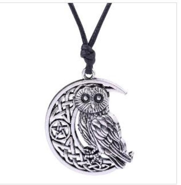 

z28 vintage supernatural wicca moon star hollowedout pendant cute owl animal necklace irish knot viking amulet jewelry1716149, Silver