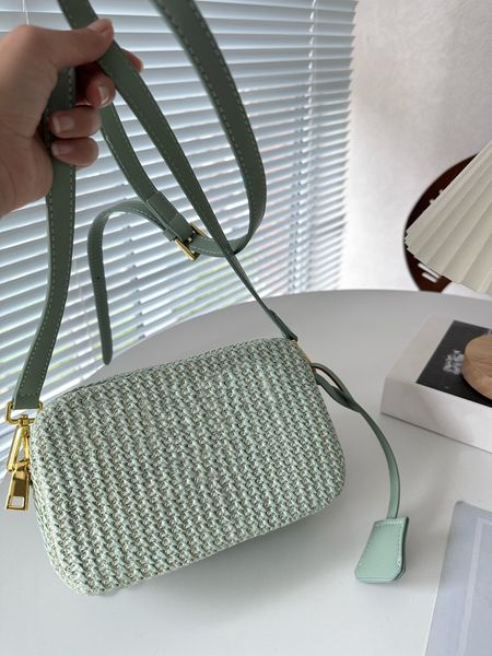 

tz crochet camera bag spring and summer weave shoulder bags straw handbags raffia grass pursesdetachable leather strap cross body bags zippe