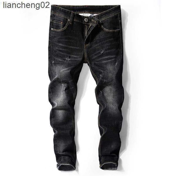 

men's black skinny spring autumn solid slim denim cowboy trousers men cotton elastic long jeans size 36 w0223 l230726, Blue