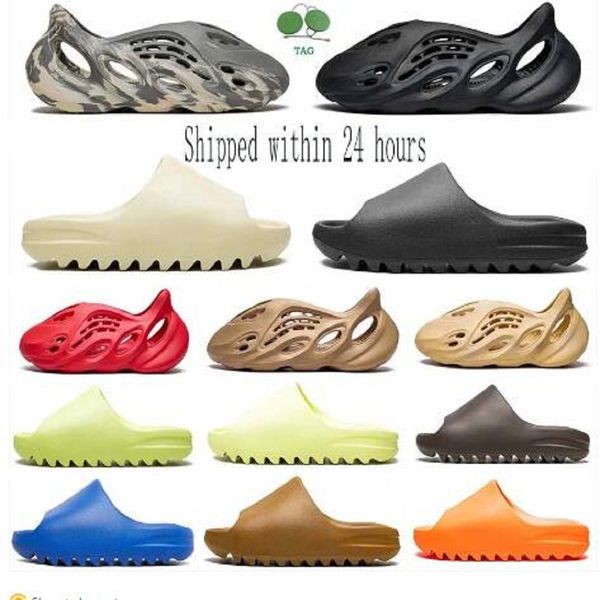 

eur46 designer shoe slide slippers sandals foam runner men women slides sneakers onyx ochre bone glow green sand mens outdoor trainers, Black