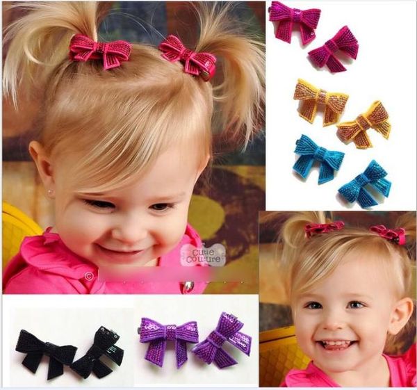 

fashion color bling bow sequin european children girls barrette baby girls glitter clasp hair band kids hair princess girls hairpi3843510, Slivery;white