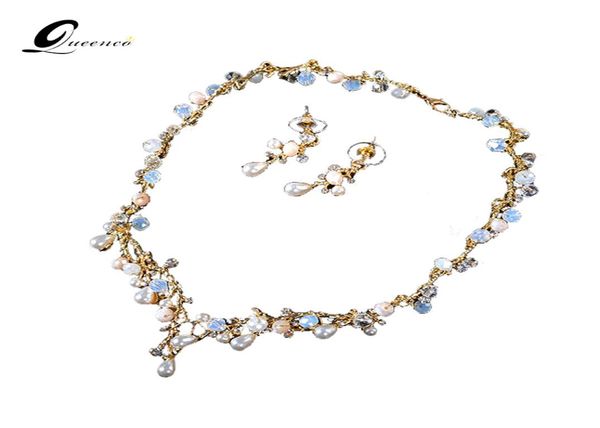 

queenco crystal teardrop wedding jewelry sets rhinetone choker necklace and earrings gold color bridal jewelry sets for women7008887, Silver