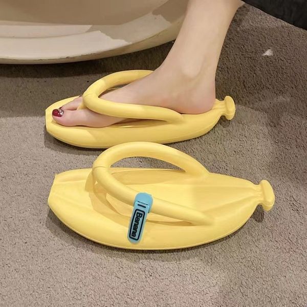

funny designer slippers summer banana yellow flip-flops for men and womens home indoor thick soled lovers beach shoes eva soft slides couple, Black