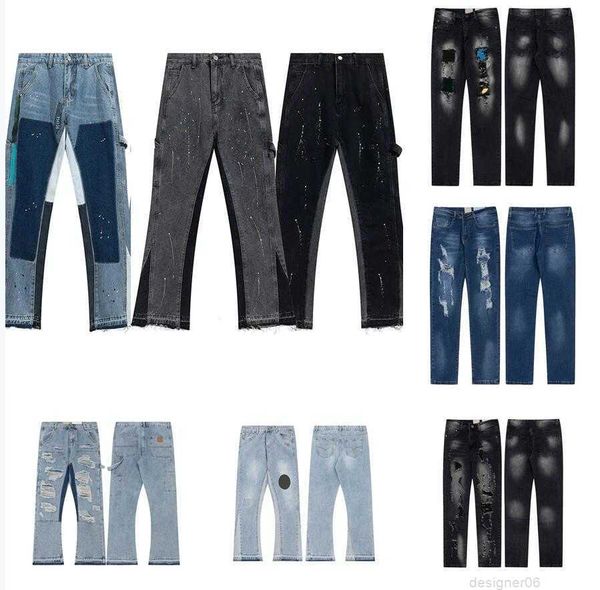 

galleries dept new fashion mens designer gallery splicing jeans ripped denim pants luxury hip hop distressed men women trousers oversized ga, Black