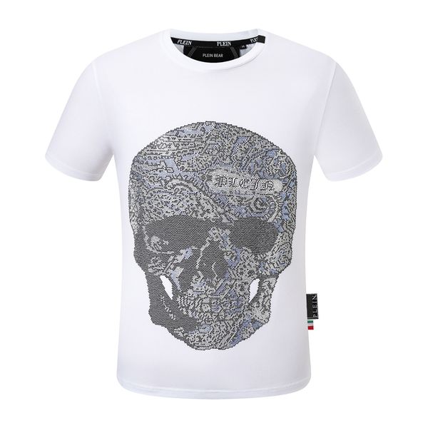 

plein bear t shirt mens designer tshirts brand clothing rhinestone pp skulls men t-shirt round neck ss skull hip hop tshirt tees 16556, White;black