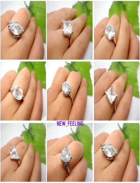 

whole 20pcslot mixed fashion clear faceted zircon stone rings mix size for woman jewelry rings low 7573223, Golden;silver
