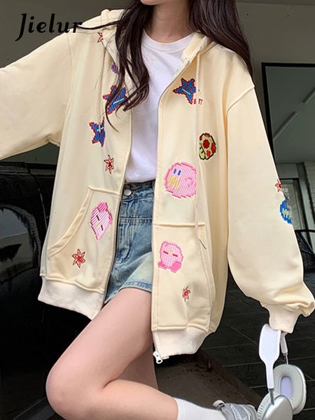 

womens jackets jielur autumn casual loose street woman contrast slim fashion female apricot black korean chicly women 230726, Black;brown