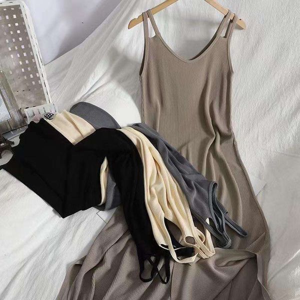 

casual medium length dress pounds halter womens spring and summer fat mm bottom, Black;gray