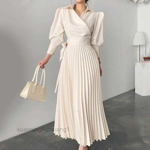 

dresses long sleeve high waist spring luxury autumn woman pleated dress a-line party elegant for lzhm, White;black