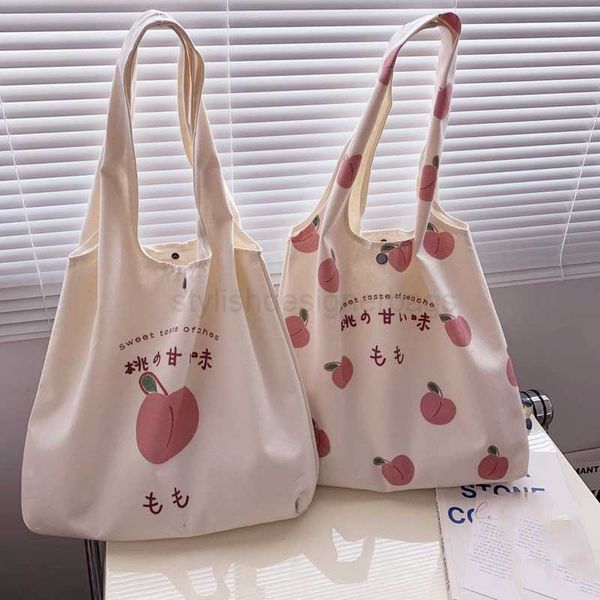 

totes cute strawberry handbag suitable for school girls' beauty bag shopping bag designer handbag japanese peach print ecological bagst