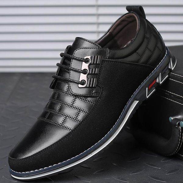 

dress shoes men casual fashion brand classic pu leather black breathable business laceup big size 230726
