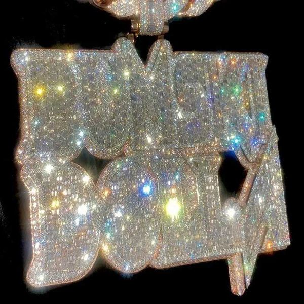 

custom moissanite name necklace iced out bling hip hop letter pendant 925 silver jewelry vvs moissante diamond gifts for men