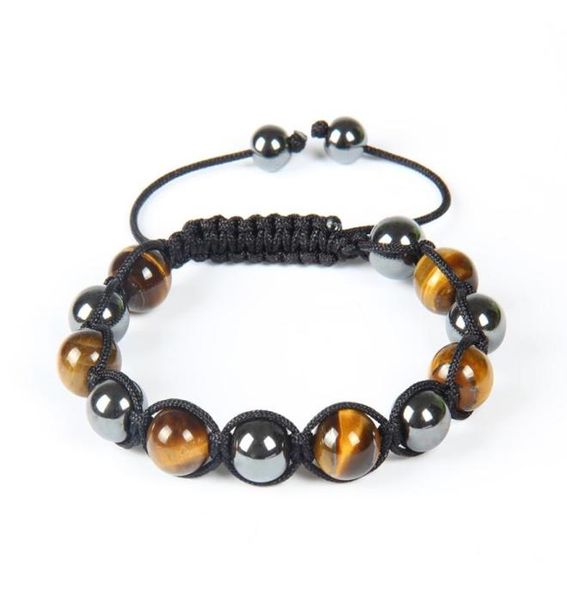 

new whole 10pcslot fashion mens woven bracelet 10mm hematite and tiger eye stone bead jewelry4151324, Golden;silver