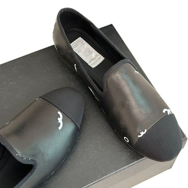 

womens low heels dress shoes lambskin printed letter loafers slip on ballet shoe ladies retro black slides pumps sandals slippers with dust