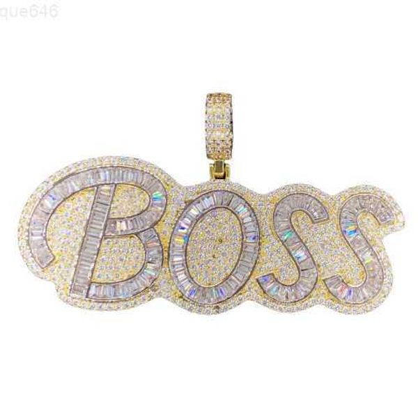 

vvs moissanite baguette diamond custom hip hop letter pendant silver 925 boss name necklace pendant