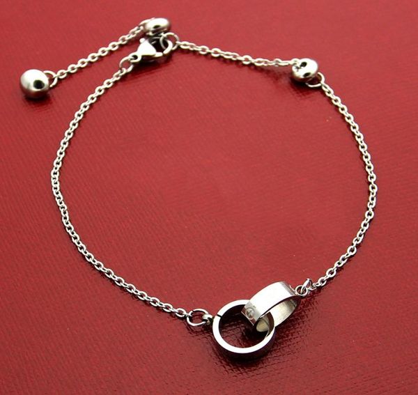 

wholefashion brand hand rope bracelets small double ring titanium steel 18k rose gold women love couple bracelet7268524, Black