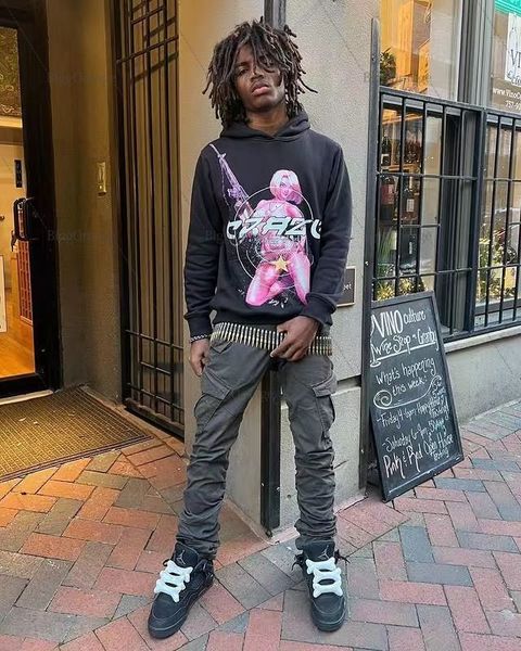 

men's hoodies sweatshirts american retro vintage pullover hoodies gothic hooded sweatshirt men's y2k loose lazy trendy brand long, Black