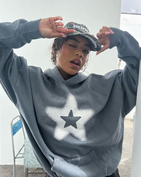 

womens hoodies sweatshirts harajuku star pattern printing y2k hooded pullover sweater men and women personality street trend large loose 230, Black