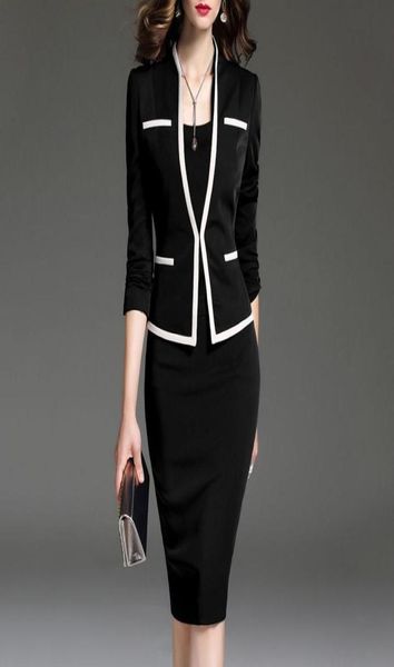 

women039s suit bodycon dress jacket 2 pieces set office wear jacket dress 2019 spring autumn female dresses suits plus size 6xl3936698, White;black