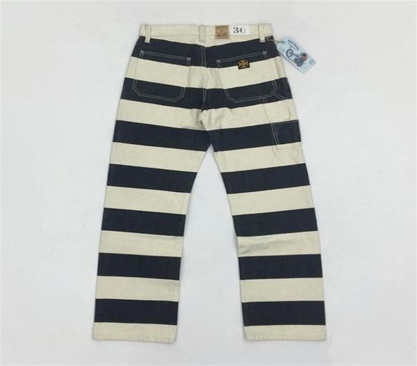 

bob dong 16oz prison pants multipockets motorcycle black white striped trousers 2012182038417