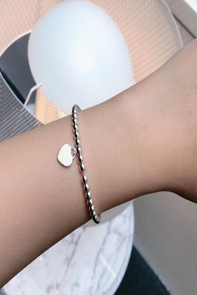 

925 silver heart beaded charm bracelet women couple strands beads chain love bracelets enamel blue logo designer jewelry gifts for1682137, Golden;silver