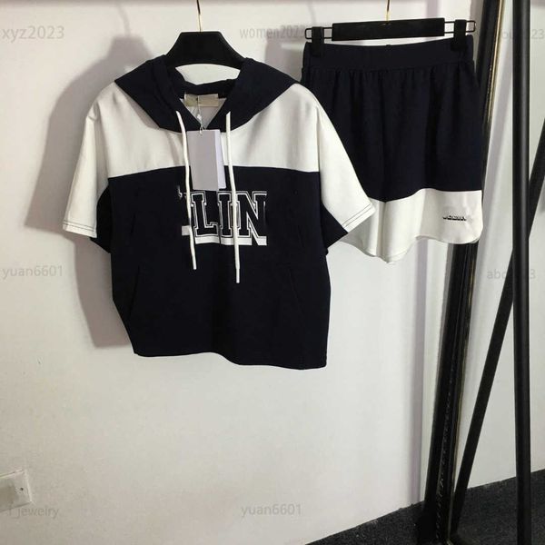 

designer womens clothing tracksuits size s-l 2pcs letter printed color blocking short sleeved hoodie and elastic waist shorts july22, Gray