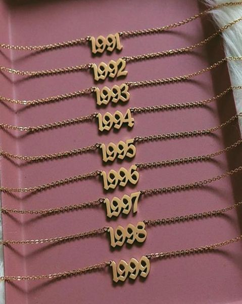

special date old english number necklaces 1999 birthday gift birth year 19911999 chokers women men custom jewelry3709325, Silver