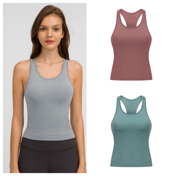 

lulu women's yoga bra open back round neck fitness tank top, Black;white