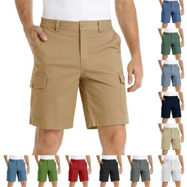 

2023 new solid color men's shorts multi pocket casual work wear capris plus size casual clothes 12 colors, White;black