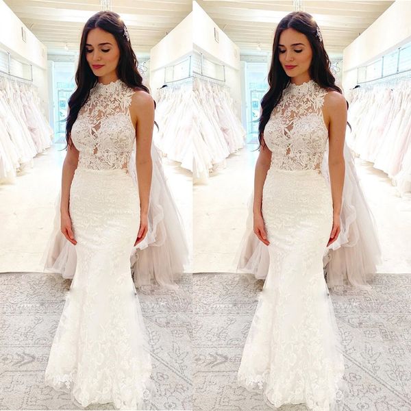 

simple white lace high neck mermaid wedding dresses plus size african floor length wedding dress bridal gown for black women
