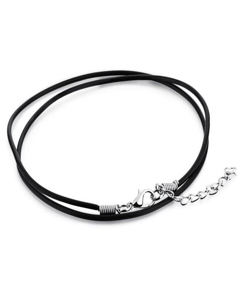 

who mens women black leather cord necklace rope chain with stainless steel extend chain adjustable2769116, Silver