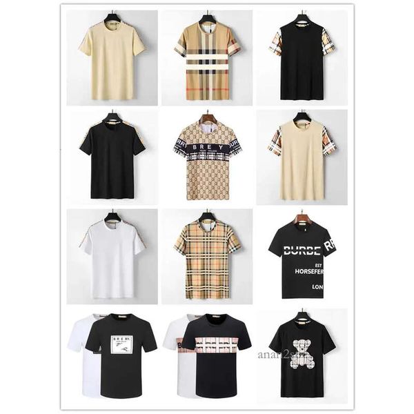 

designer men's t-shirt black and white beige plaid stripe brand pure cotton breathable slim casual shirt street same style men's a, White;black