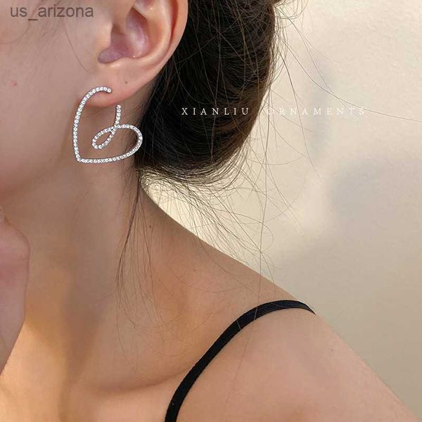 

y2k aesthetic korean fashion big rhinestone heart stud earring for women girls elegant exquisite delicate modern stylish earring l230620, Golden;silver
