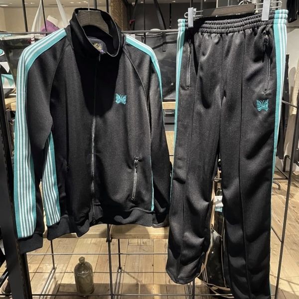 

mens jackets blue limited butterfly embroidery stripes needles awge black zipper cardigan men women jacket 230725, Black;brown