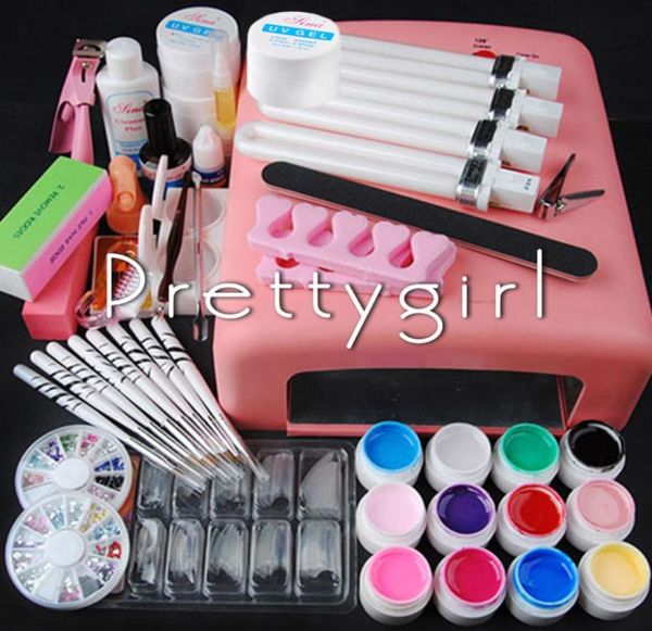 

wholepro 36w uv dryer lamp 12 colored uv gel glitter powder french nail art tips gel tools diy set 3184121926